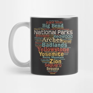 US National Parks Arrowhead Word List Cloud Camping Hiking Retro Mug